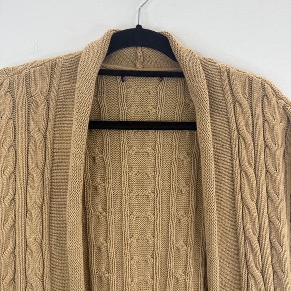 Sleeveless Cable Knit Cardigan Vest Shawl Collar Pockets Beige Sweater‎ - Picture 7 of 7